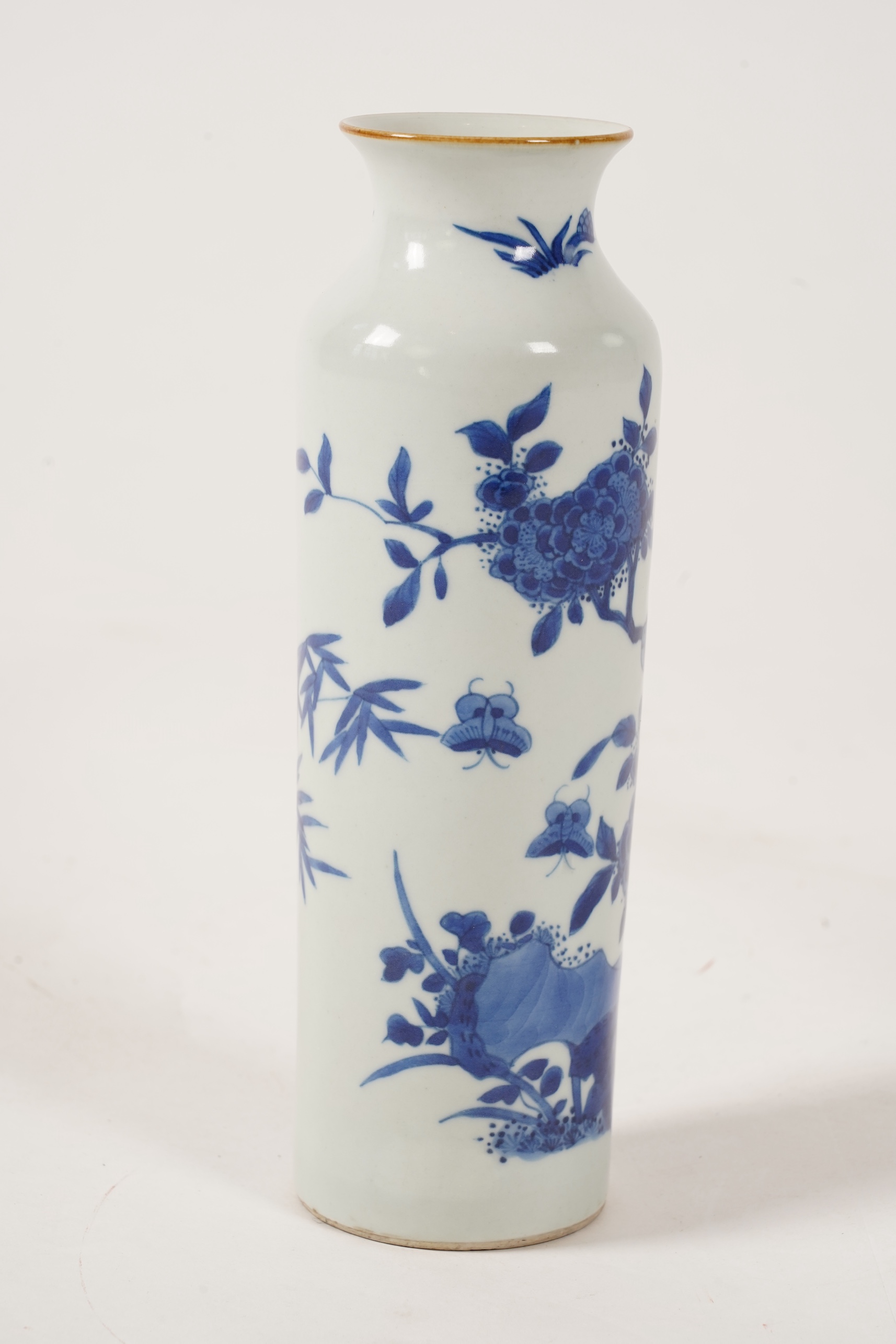 A small Chinese blue and white sleeve vase, Kangxi style